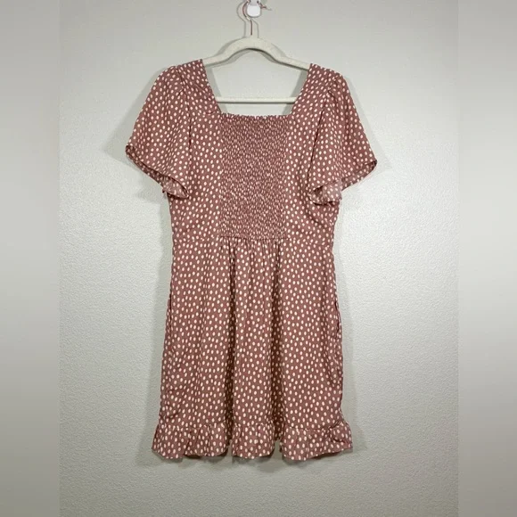 Abercrombie & Fitch Dress Mini Short Sleeve Mauve Pink White Dots Ruffle Women M - Picture 7 of 8